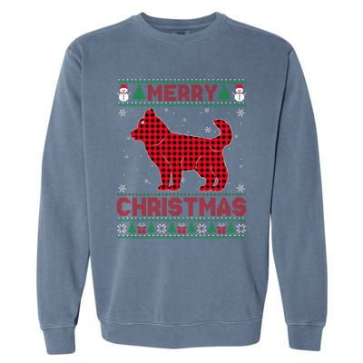 Merry Christmas Siberian Husky Dog Buffalo Red Plaid Sweater Garment-Dyed Sweatshirt