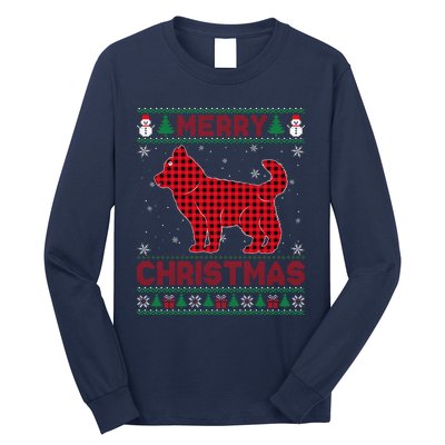 Merry Christmas Siberian Husky Dog Buffalo Red Plaid Sweater Long Sleeve Shirt