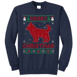 Merry Christmas Siberian Husky Dog Buffalo Red Plaid Sweater Sweatshirt