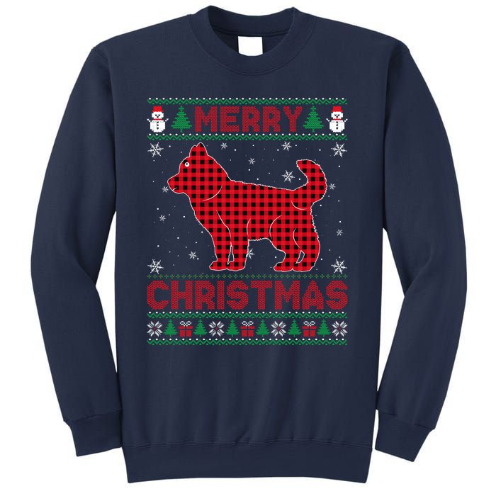 Merry Christmas Siberian Husky Dog Buffalo Red Plaid Sweater Sweatshirt