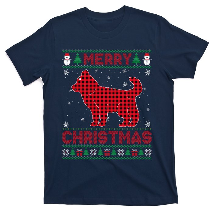 Merry Christmas Siberian Husky Dog Buffalo Red Plaid Sweater T-Shirt