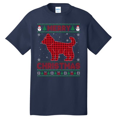 Merry Christmas Siberian Husky Dog Buffalo Red Plaid Sweater Tall T-Shirt