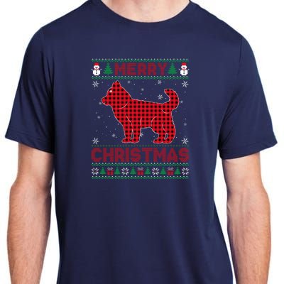 Merry Christmas Siberian Husky Dog Buffalo Red Plaid Sweater Adult ChromaSoft Performance T-Shirt