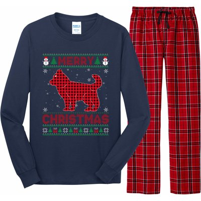 Merry Christmas Siberian Husky Dog Buffalo Red Plaid Sweater Long Sleeve Pajama Set