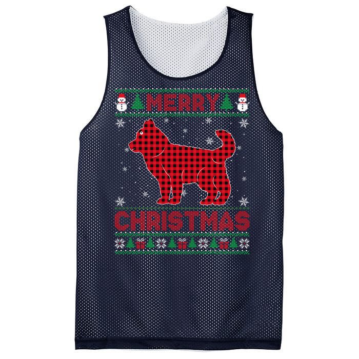 Merry Christmas Siberian Husky Dog Buffalo Red Plaid Sweater Mesh Reversible Basketball Jersey Tank