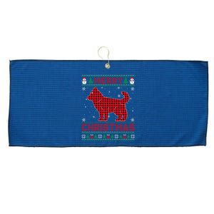 Merry Christmas Siberian Husky Dog Buffalo Red Plaid Sweater Large Microfiber Waffle Golf Towel