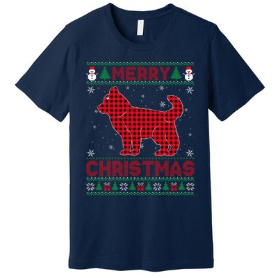 Merry Christmas Siberian Husky Dog Buffalo Red Plaid Sweater Premium T-Shirt