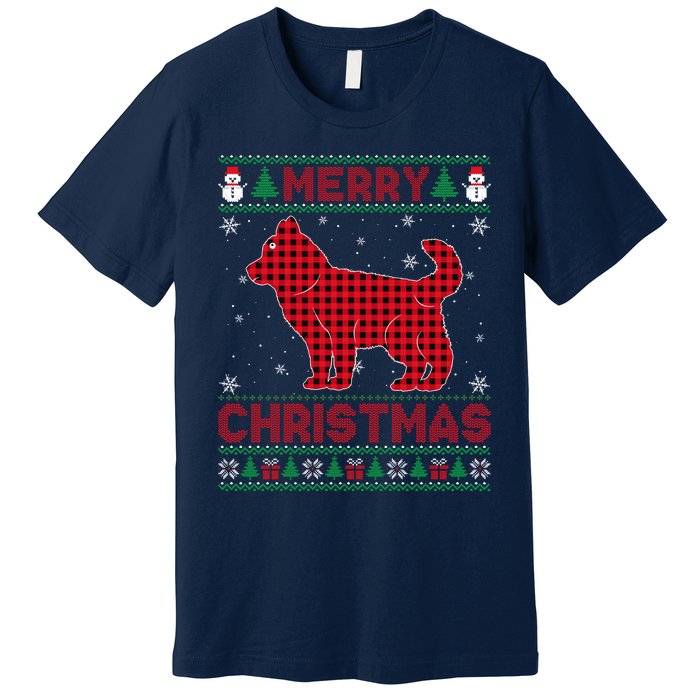 Merry Christmas Siberian Husky Dog Buffalo Red Plaid Sweater Premium T-Shirt