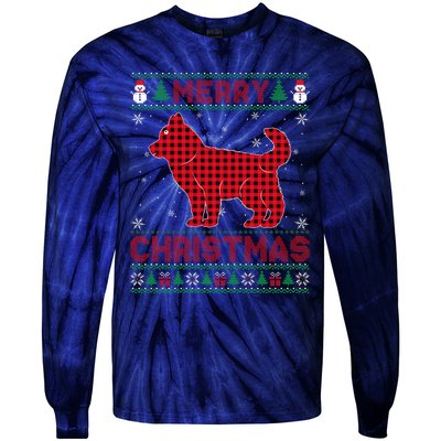 Merry Christmas Siberian Husky Dog Buffalo Red Plaid Sweater Tie-Dye Long Sleeve Shirt