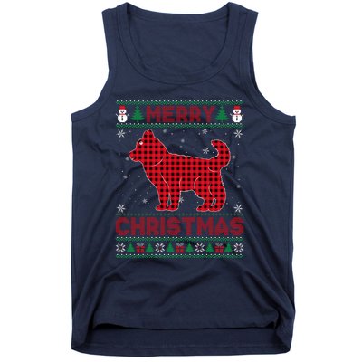 Merry Christmas Siberian Husky Dog Buffalo Red Plaid Sweater Tank Top