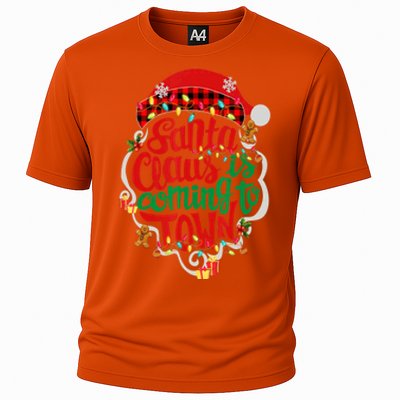 Merry Christmas Santa Claus Is Coming Funny Gingerbread Xmas Gift Cooling Performance Crew T-Shirt