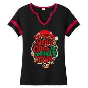 Merry Christmas Santa Claus Is Coming Funny Gingerbread Xmas Gift Ladies Halftime Notch Neck Tee