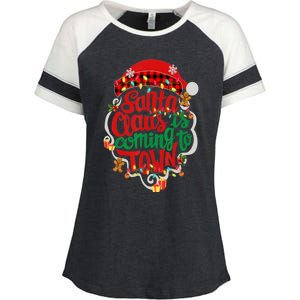 Merry Christmas Santa Claus Is Coming Funny Gingerbread Xmas Gift Enza Ladies Jersey Colorblock Tee