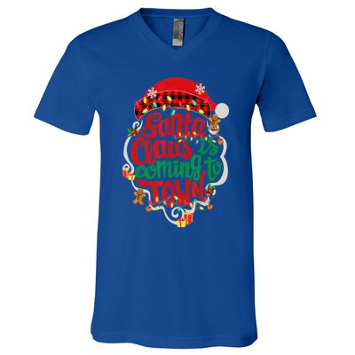 Merry Christmas Santa Claus Is Coming Funny Gingerbread Xmas Gift V-Neck T-Shirt