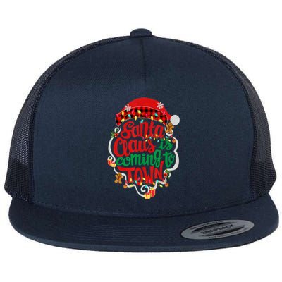 Merry Christmas Santa Claus Is Coming Funny Gingerbread Xmas Gift Flat Bill Trucker Hat