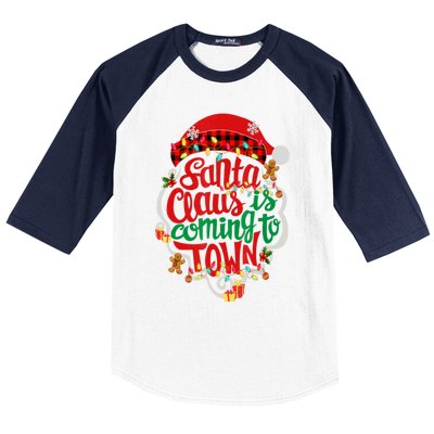 Merry Christmas Santa Claus Is Coming Funny Gingerbread Xmas Gift Baseball Sleeve Shirt