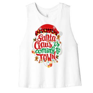 Merry Christmas Santa Claus Is Coming Funny Gingerbread Xmas Gift Women's Racerback Cropped Tank