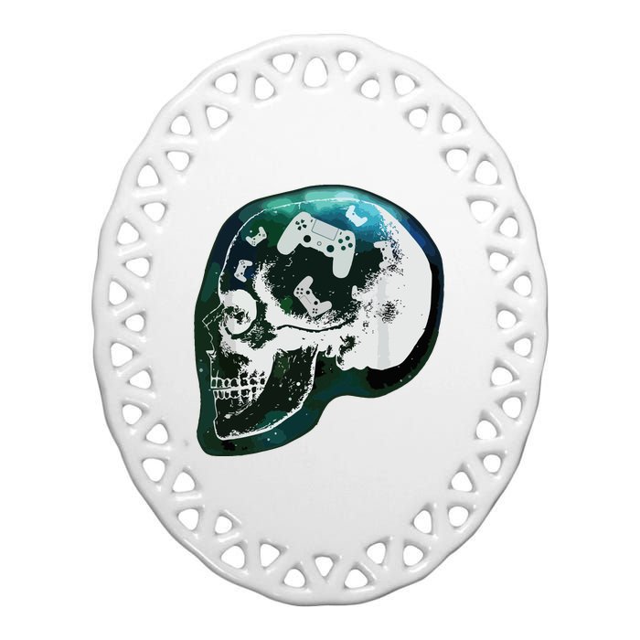 Mind Controller Skull Gaming Gamer Ceramic Oval Ornament