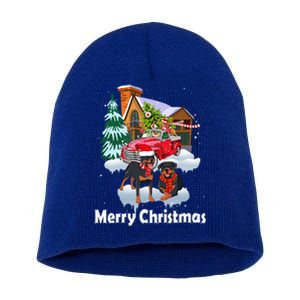 Merry Christmas Santa Rottweiler Dog Christmas Truck Gift Short Acrylic Beanie