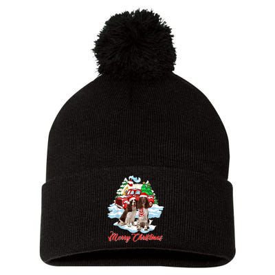 Merry Christmas Santa English Springer Spaniel Dog Xmas Pom Pom 12in Knit Beanie