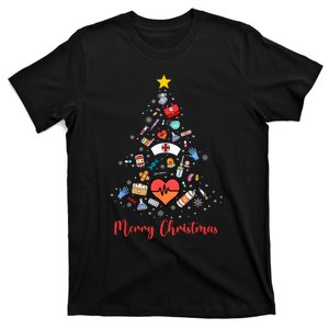 Merry Christmas Stethoscope Christmas Tree Nurse Nursing Scrub Top Xmas T-Shirt