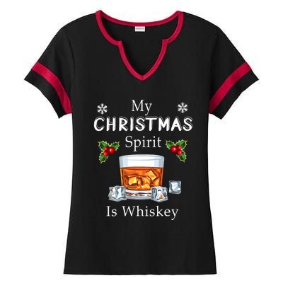 My Christmas Spirit Is Whiskey Drinking Merry Xmas Ladies Halftime Notch Neck Tee