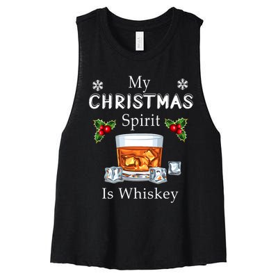 My Christmas Spirit Is Whiskey Drinking Merry Xmas Women's Racerback Cropped Tank