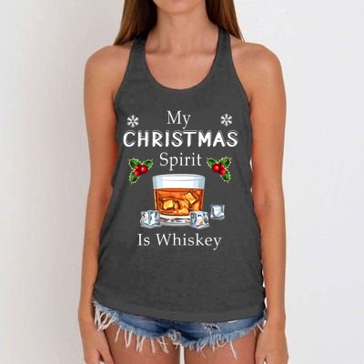 My Christmas Spirit Is Whiskey Drinking Merry Xmas Women's Knotted Racerback Tank