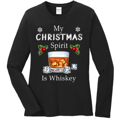 My Christmas Spirit Is Whiskey Drinking Merry Xmas Ladies Long Sleeve Shirt