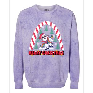 Merry Christmas Santa Claus Riding Unicorn Candy Cane Cute Gift Colorblast Crewneck Sweatshirt