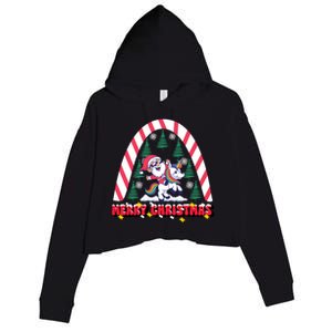 Merry Christmas Santa Claus Riding Unicorn Candy Cane Cute Gift Crop Fleece Hoodie