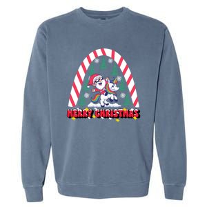 Merry Christmas Santa Claus Riding Unicorn Candy Cane Cute Gift Garment-Dyed Sweatshirt