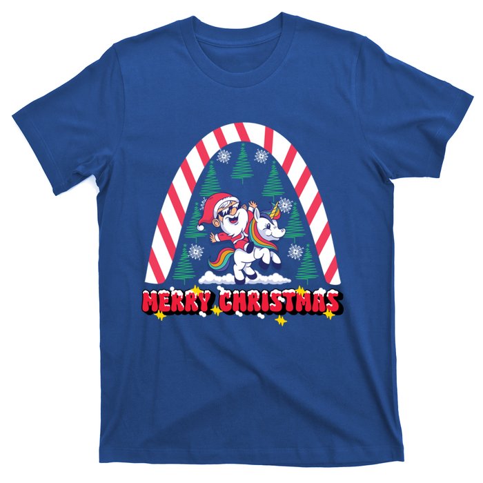 Merry Christmas Santa Claus Riding Unicorn Candy Cane Cute Gift T-Shirt