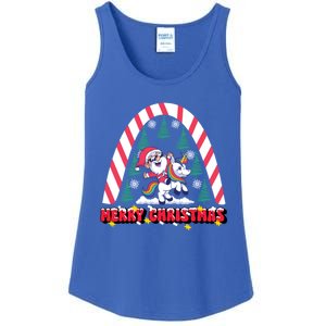 Merry Christmas Santa Claus Riding Unicorn Candy Cane Cute Gift Ladies Essential Tank