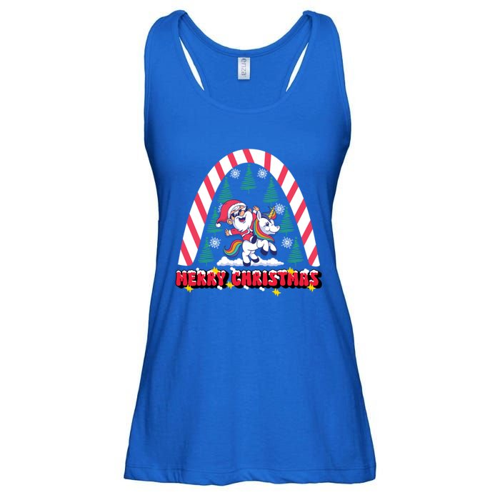 Merry Christmas Santa Claus Riding Unicorn Candy Cane Cute Gift Ladies Essential Flowy Tank