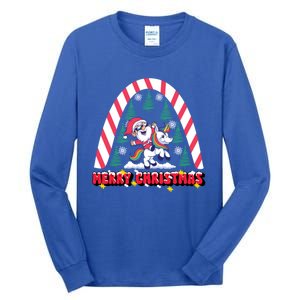 Merry Christmas Santa Claus Riding Unicorn Candy Cane Cute Gift Tall Long Sleeve T-Shirt