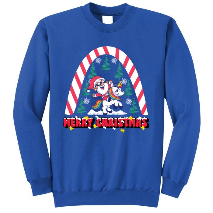 Merry Christmas Santa Claus Riding Unicorn Candy Cane Cute Gift Tall Sweatshirt