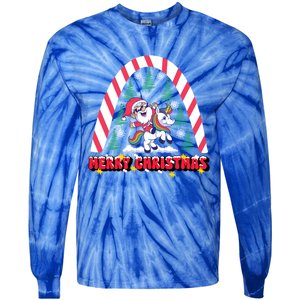 Merry Christmas Santa Claus Riding Unicorn Candy Cane Cute Gift Tie-Dye Long Sleeve Shirt