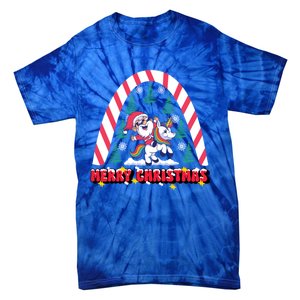 Merry Christmas Santa Claus Riding Unicorn Candy Cane Cute Gift Tie-Dye T-Shirt