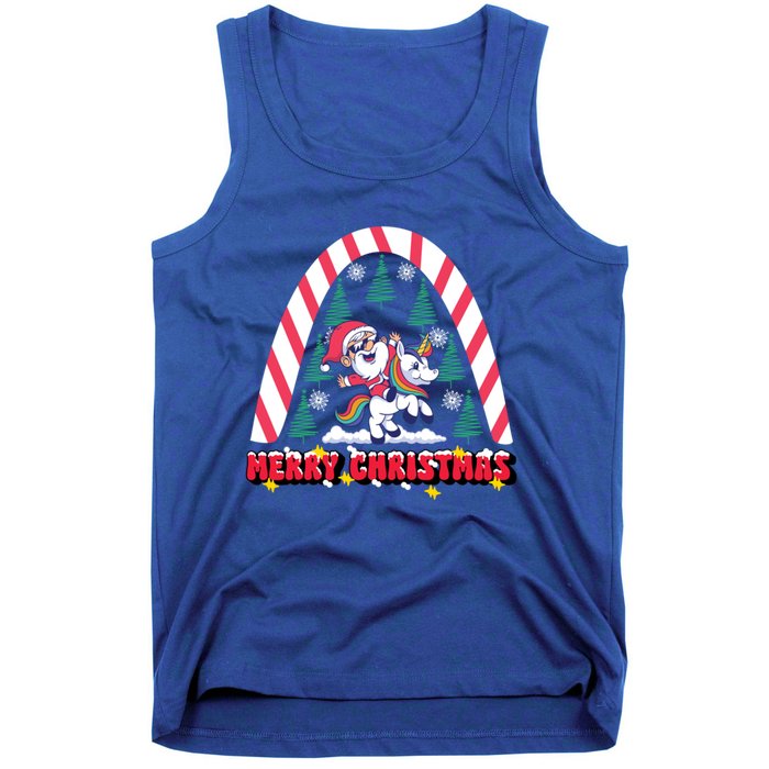 Merry Christmas Santa Claus Riding Unicorn Candy Cane Cute Gift Tank Top