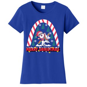 Merry Christmas Santa Claus Riding Unicorn Candy Cane Cute Gift Women's T-Shirt