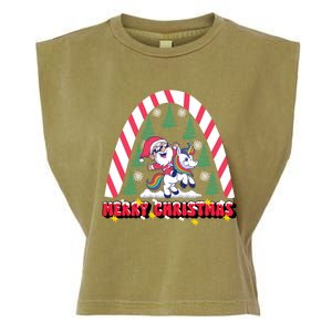 Merry Christmas Santa Claus Riding Unicorn Candy Cane Cute Gift Garment-Dyed Women's Muscle Tee