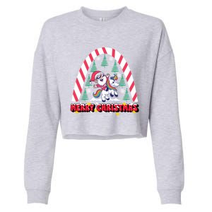 Merry Christmas Santa Claus Riding Unicorn Candy Cane Cute Gift Cropped Pullover Crew