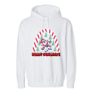 Merry Christmas Santa Claus Riding Unicorn Candy Cane Cute Gift Garment-Dyed Fleece Hoodie