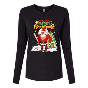 Merry Christmas Santa Sunglasses Playing Softball Player Gift Womens Cotton Relaxed Long Sleeve T-Shirt