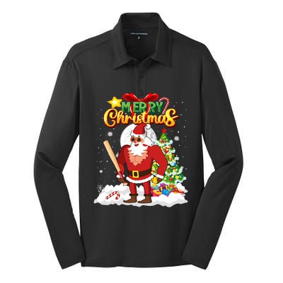 Merry Christmas Santa Sunglasses Playing Softball Player Gift Silk Touch Performance Long Sleeve Polo