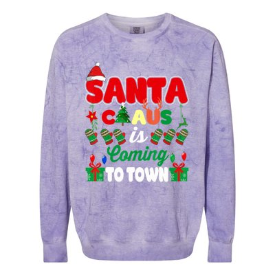 Merry Christmas Santa Claus Coming To Town Retro Xmas Lights Gift Colorblast Crewneck Sweatshirt