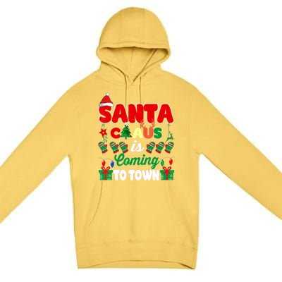 Merry Christmas Santa Claus Coming To Town Retro Xmas Lights Gift Premium Pullover Hoodie