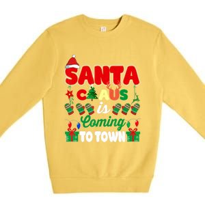 Merry Christmas Santa Claus Coming To Town Retro Xmas Lights Gift Premium Crewneck Sweatshirt