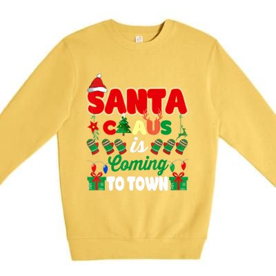 Merry Christmas Santa Claus Coming To Town Retro Xmas Lights Gift Premium Crewneck Sweatshirt